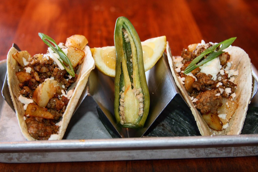 BodegaTacoBar's tweet photo. We've answered your prayers. Tacos de Chorizo;  Homemade smoked chorizo, potatoes, habanero, queso fresco, and avocado. https://t.co/ylonEZiW39