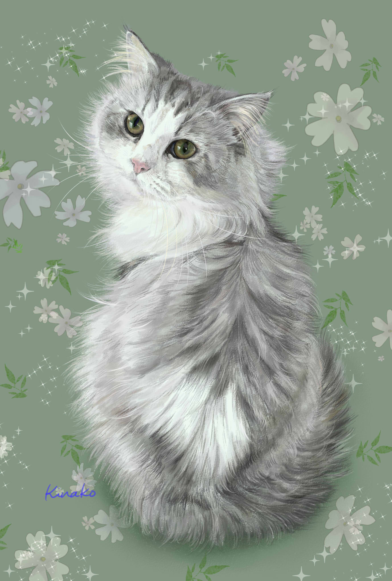 きなこ 猫の絵を描いています スコティッシュフォールドのトムさん 背景をかえて 2枚目です 花のスタンプで 壁紙風にしてみました 猫絵 Cat Drawing 猫イラスト 猫画 スコティッシュフォールド T Co Zwtqwuzptq Twitter