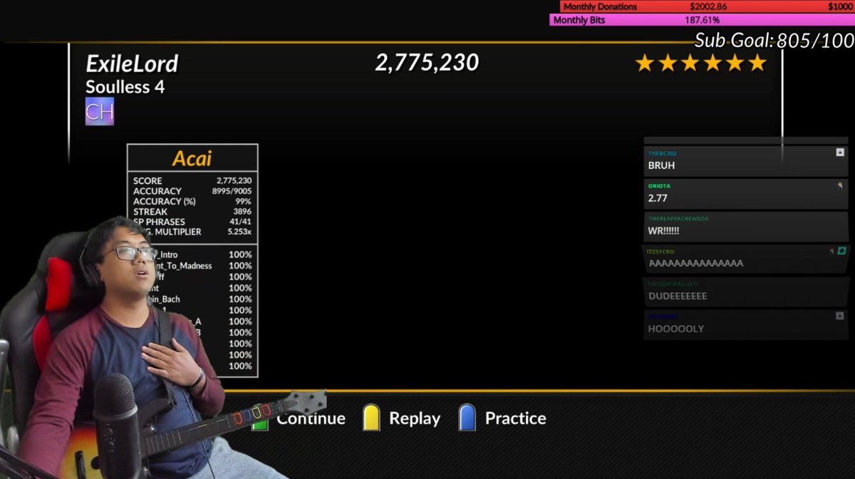 Acai28's tweet photo. asshats aside, i scored 2.775 (PB and WR at the time of posting) with a fucking GHWT guitar. insane. ALSO WE HIT 800 SUBS THANKS GEORGE FOR THE GIFTS https://t.co/iJGdO2YUlW