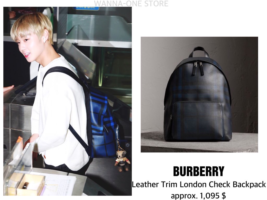 burberry leather trim london check backpack