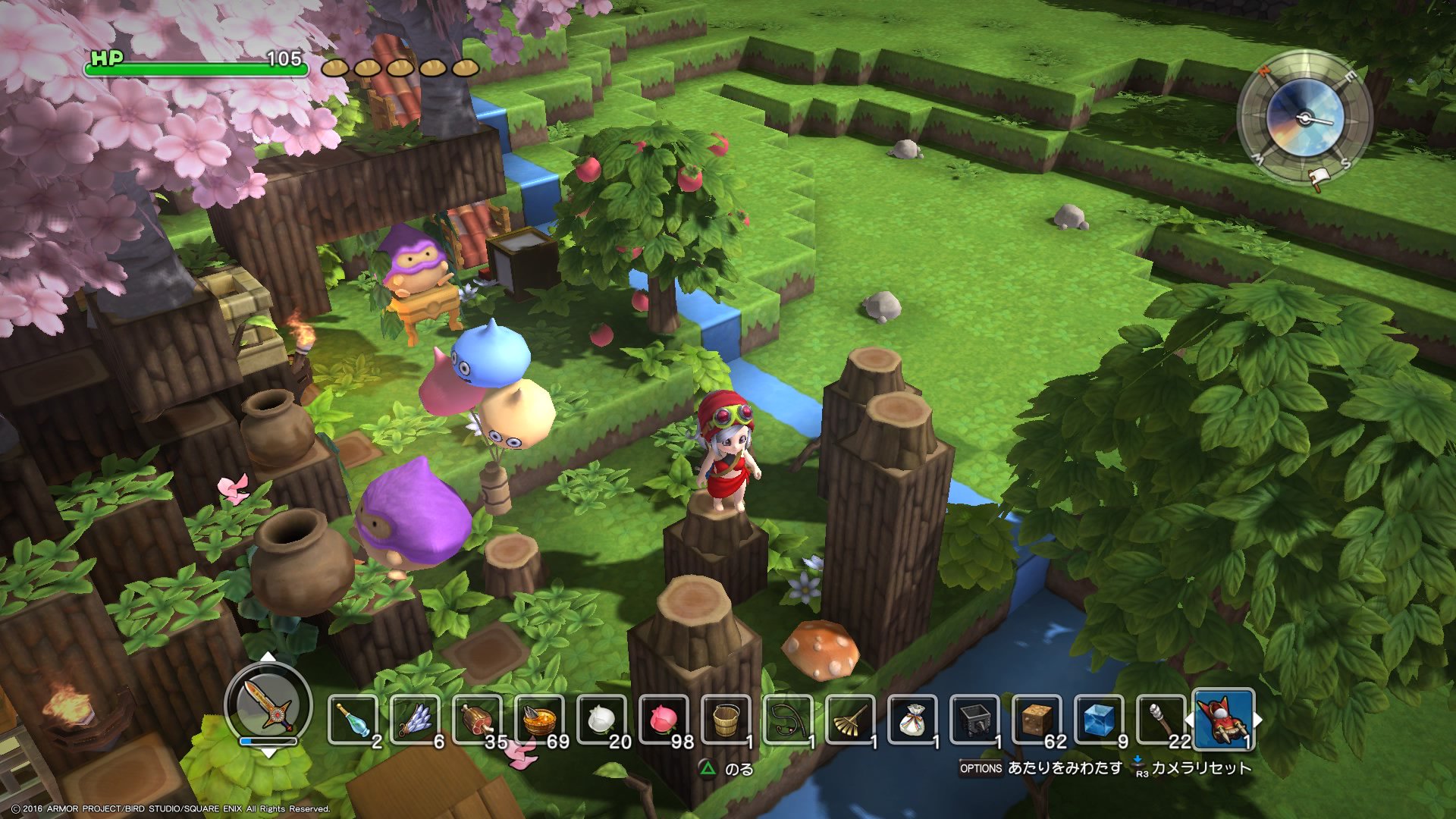 シムカ レミエル ヨルハ03s Unicorn くまのプーさんの100エーカーの森 Kh 桜の木バージョンで作りました 桜の木はプーさんの家 ミニゲームの切り株のティガージャンプ 風船で蜂蜜とり プーのブランコ飛ばしも網羅 逆すべり台もあり ラビットの畑