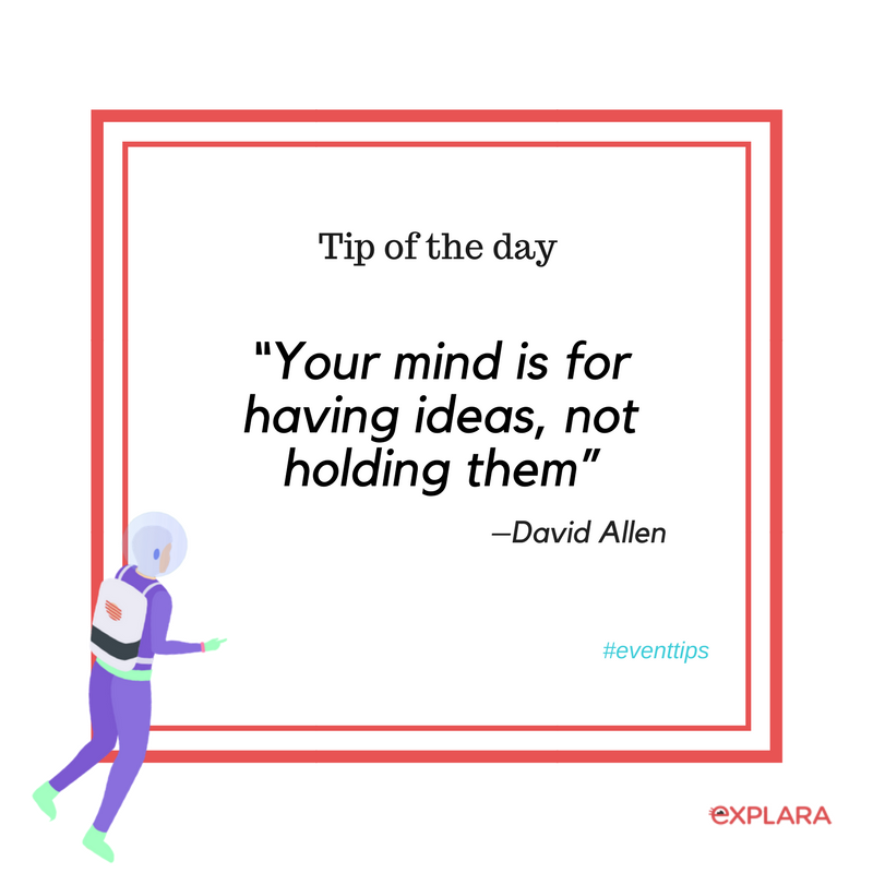 explara's tweet photo. Some ideas go as quickly as they come, and it's important to keep them stored in a place that can be accessed anytime.
#OnExplara #eventtech #eventtips #eventprofs #ideas #event #tipoftheday #wednesdaywisdom https://t.co/olbEwH6ffd