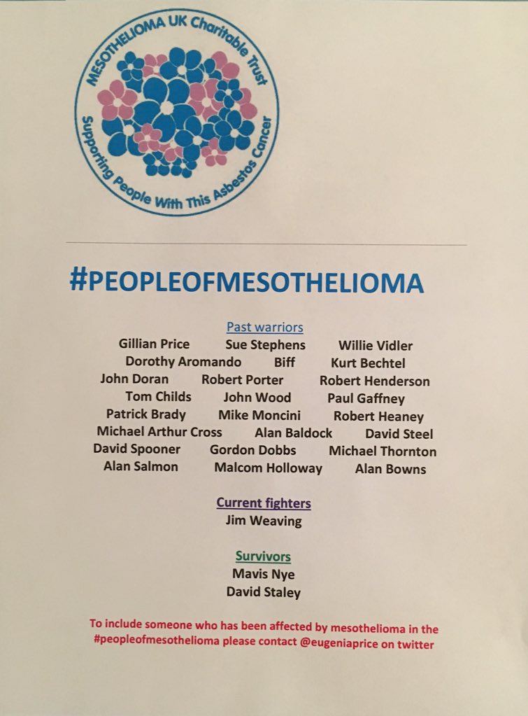 eugeniaprice's tweet photo. Here are the names of #mesothelioma warriors I will be wearing on Sunday when I run @ABPMarathon to remember &amp; honour. Final names to be printed tomorrow - please get in touch if you know someone affected my #meso you would like to be included or to include yourself 💕🏃@Mesouk https://t.co/jMjM9cINaR