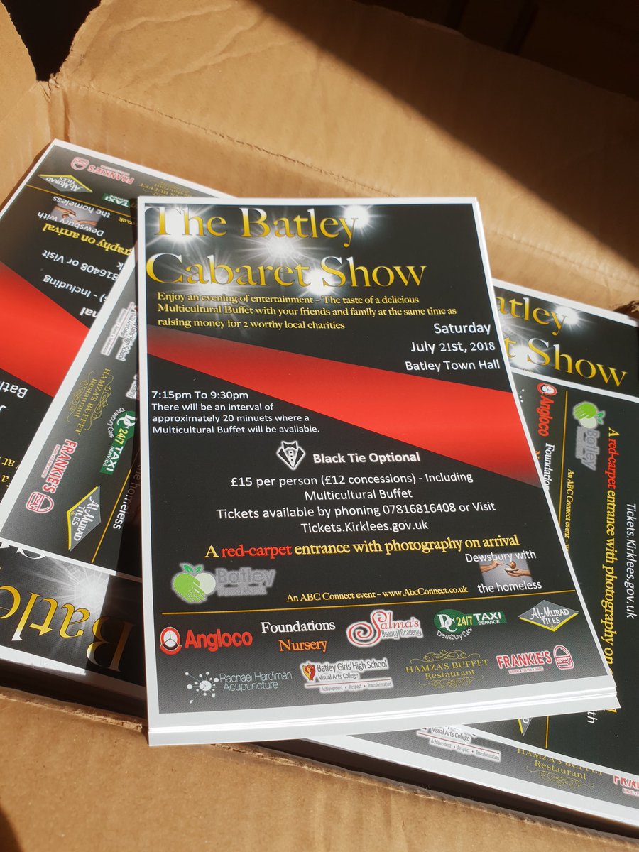 BatleyCabaret's tweet photo. Who's coming to the #batleycabaretshow in July? Book your tickets from @KirkleesTownHls 
A multicultural buffet is included + a variety of entertainment. At the same time as raising money for charity. It's a win win situation. https://t.co/fUuT86boUo