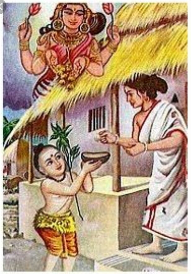 It was on  #AkshayaTritiya that little Shankara went for his regular Bhikshaatana and composed the Kanakadhara Stotram for the poor lady who couldn't afford to give him anything except for an Amla fruit. Chanting this today brings the blessings of Goddess Lakshmi. 