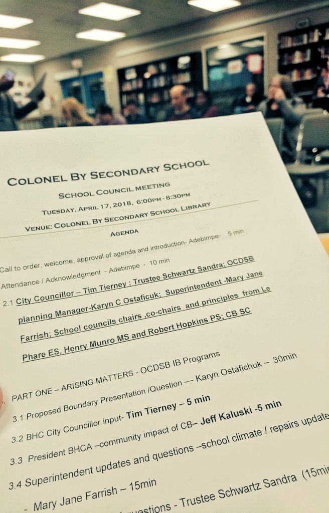 TimTierney's tweet photo. Great evening at the @colonelbyss school council meeting. Pleasure to speak this evening with @BHCA_CA and @schwartz_ottawa ... Tremendous leadership under @ColByPrincipal ... #DontMessWithSuccess https://t.co/cyGR4F8C0Y