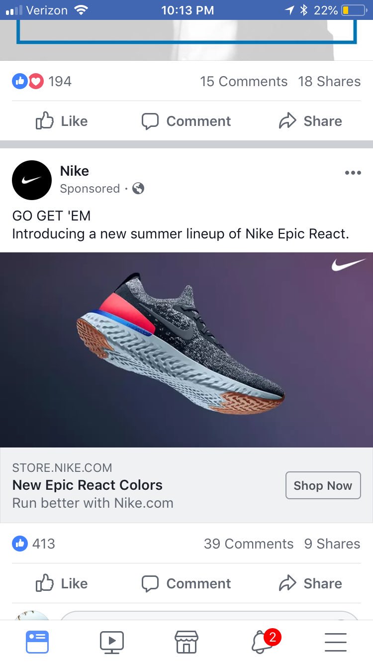Ejecutante reunirse Torneado Shawn Benk on Twitter: "@nikestore @Nike Congrats on selling out of the new  shoes(and getting me to click the ad). Friendly reminder, your Facebook and Instagram  ads are still live and driving