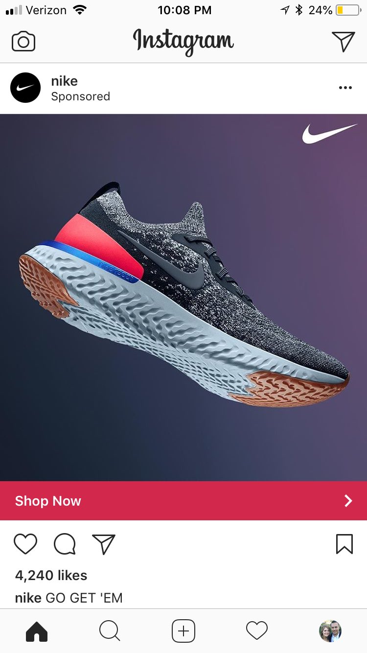 Shawn Benk on Twitter: "@nikestore @Nike Congrats on selling of the new shoes(and getting me to click the ad). Friendly reminder, your Facebook and Instagram ads are still live and driving
