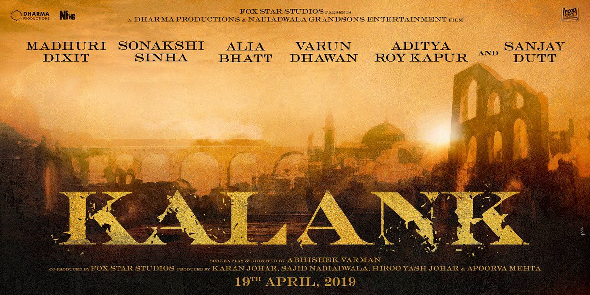 aliaa08's tweet photo. KALANK- an EPIC DRAMA! So so sooo excited to be working with these phenomenal beautiful actors!!! Directed by my dearest friend #AbhishekVarman 🙌 Next year.. here we come.. @MadhuriDixit @Varun_dvn @sonakshisinha @duttsanjay #AdityaRoyKapoor https://t.co/nyuRWy2hFd