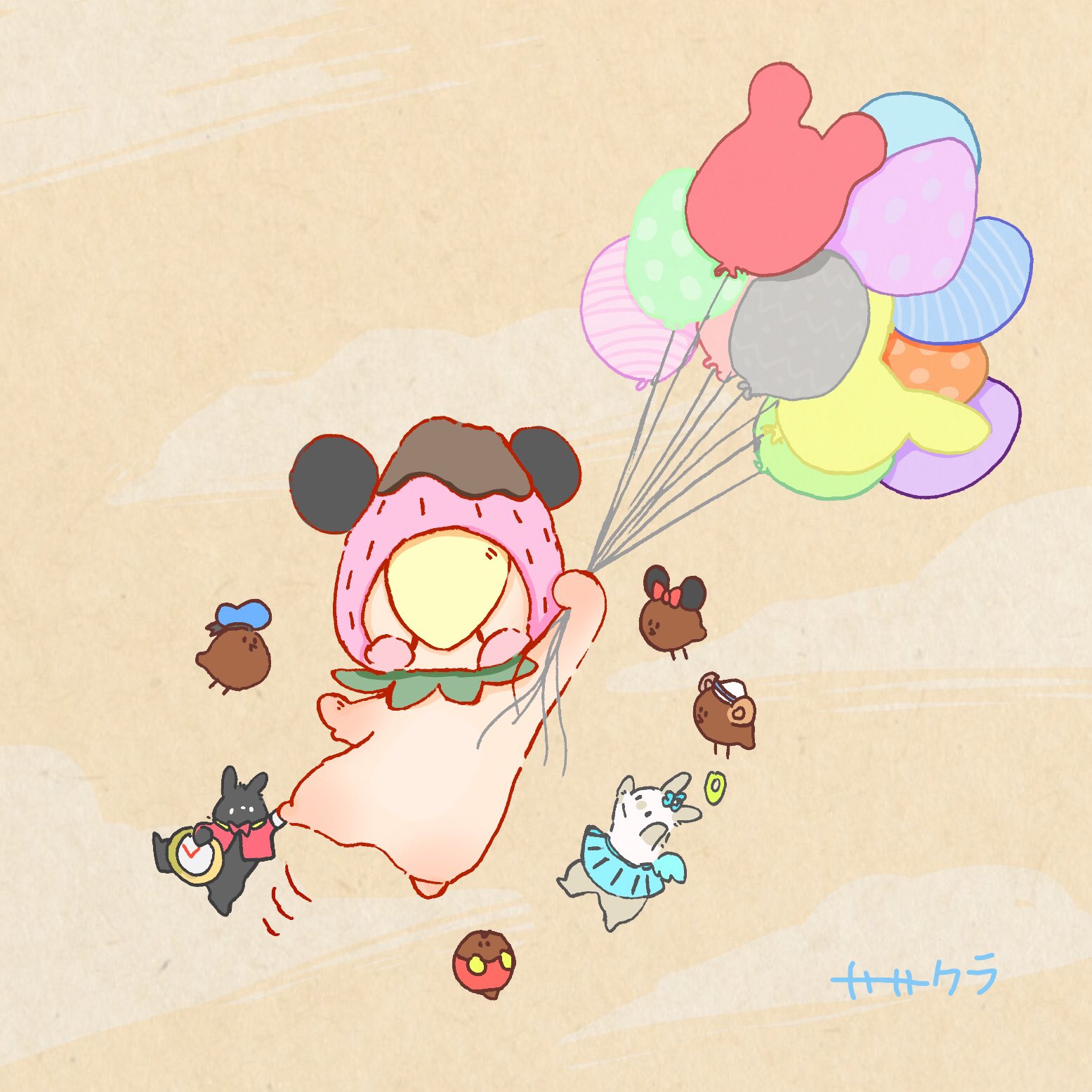 ササクラ Auf Twitter 東京ディズニーシーランド行きたいな イラスト 絵 絵描きさんと繋がりたい 風船 いちご うさぎ スズメ コスプレ ディズニーランド 飛ぶ かわいい 癒し Illustration Painting Ballon メーとスズメの友達 T Co Pvvlpolviy