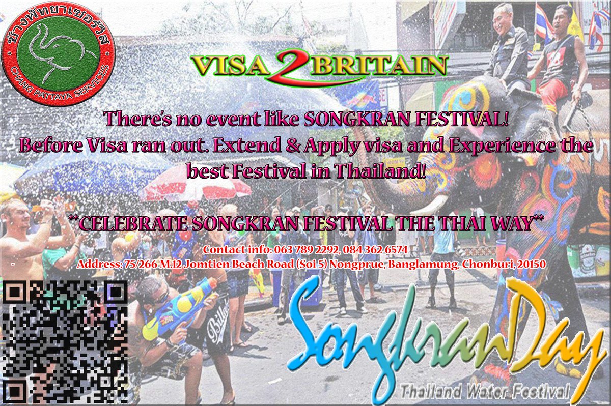 visaservicespty's tweet photo. Enjoy your Songkran days in the land of smiles. Extend/ Report/ Apply for a Thai visa.
Visa2Britain &amp; Chang Pattaya Services welcome and wishes you a peaceful Songkran day! https://t.co/sNOhQRaON0
