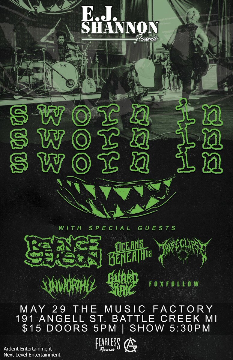 ejpresents's tweet image. May 29th at The Music Factory in Battle Creek, MI @swornin @revengeseason_ @OceansBeneathUs @ThisEclipseBand @BandUnworthy Guard Rail Foxfollow

RETWEET!!!