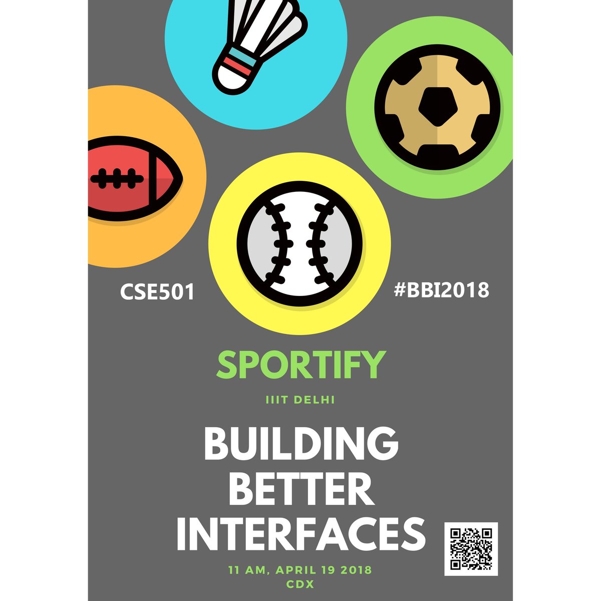 _Shreya_Sharma_'s tweet photo. Managing sports was never this easy!
Come to CDX on 19th April at 11 AM to check Sportify - The sports management app for IIIT-Delhi. 😃😃😃
Goodies, Food and fun games 😎
#CSE501 #bbi2018 #sports #khelo
@ponguru https://t.co/bIOTukQ9BN