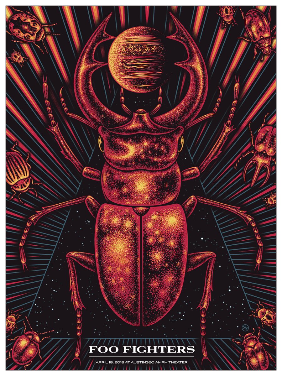 foofighters's tweet photo. AUSTIN ARE YOU READY? 🤘
TONIGHT @Austin360Amp
SOLD OUT 
5:30pm Doors Open
7:00pm @TheStruts  
8:15pm FOOS
 🖌️@ToddSlaterART https://t.co/aZHQpxKXY0