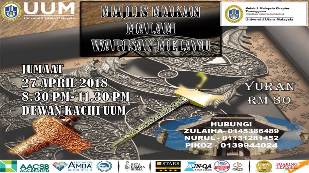 PenyuUtara's tweet photo. “WARISAN MELAYU”.

🎈🎉 Tarikh: 27 April 2018
Masa: 8.30-11.30 pm
Tempat: Dewan Kachi Uum 
Tema: WARISAN MELAYU
YURAN: RM30 • Untuk tempahan dan pertanyaan sila hubungi:

Zulaiha: https://t.co/IaEmtEBt7P
Nurul: https://t.co/bI83gRNAzl
Pikoz: https://t.co/UAh6I84SQ0 

#permata https://t.co/X90BpebT6V