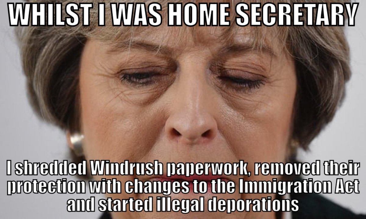 Home Office policy towards Windrush kids was *not* a bureaucratic error! Remember the 'Go Home' vans, describing EU citizens as 'bargaining chips', lying about a cat to ridicule Human Rights Act, and then there's May's actions as Home Secretary 👇 #WindrushGeneration #ToryRacism
