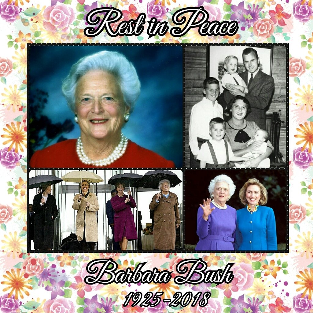 onwardtogether2's tweet photo. Yesterday beloved former First Lady Barbara Bush passed away. Barbara Bush was a fabulous First Lady and a woman unlike any other who brought levity, love, and literacy to millions. To us, she was so much more. #RestInPeace #BarbaraBush https://t.co/zS2Bub7ffk