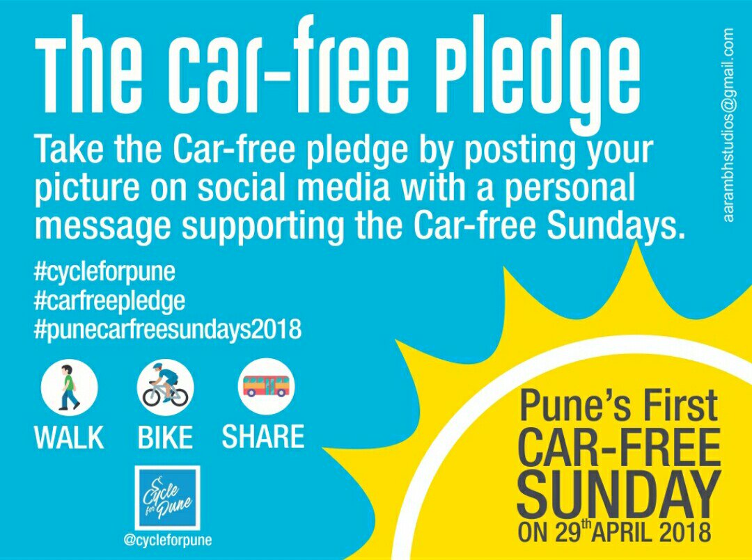 Infinity7476's tweet photo. I plan to give my car a break on the 29th April. Will you? Take the car free pledge today. #punecarfreesundays2018 #carfreepledge #cycleforpune @SmartPune @PMCPune @sanskritimenon https://t.co/9aa51c8BKJ