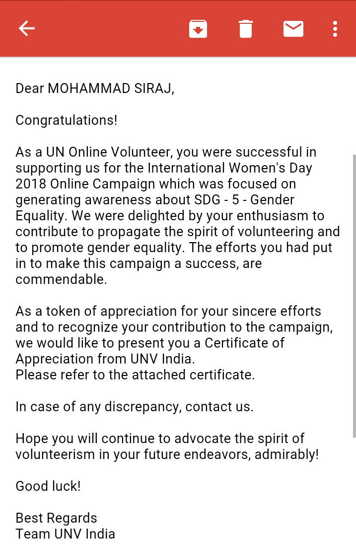 msiraj2016's tweet photo. Now it's time to Proud to be One among the 150+ certified @UNV_India India Online Volunteers.
Thank you so much to @RishiBanshiwal, @GaurishaMalhotra, @KaliWalia and all the.... https://t.co/2ZIjBSqdyr
#inspiration_in_action #IWD2018 #TimeIsNow #UNV #certificate https://t.co/l2wGJPpMQy