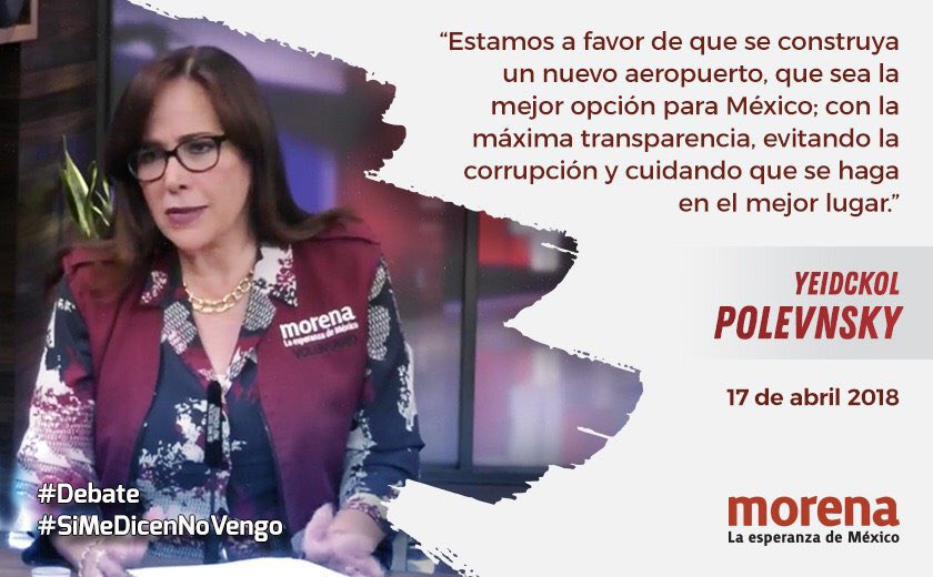 yeidckol's tweet photo. En @PartidoMorenaMx estamos a favor de que se construya un nuevo aeropuerto, que sea la mejor opción para México, con la máxima transparencia, evitando la CORRUPCIÓN y cuidando que sea en el mejor lugar. #AMLOPresidente https://t.co/uERRXX3Xwo