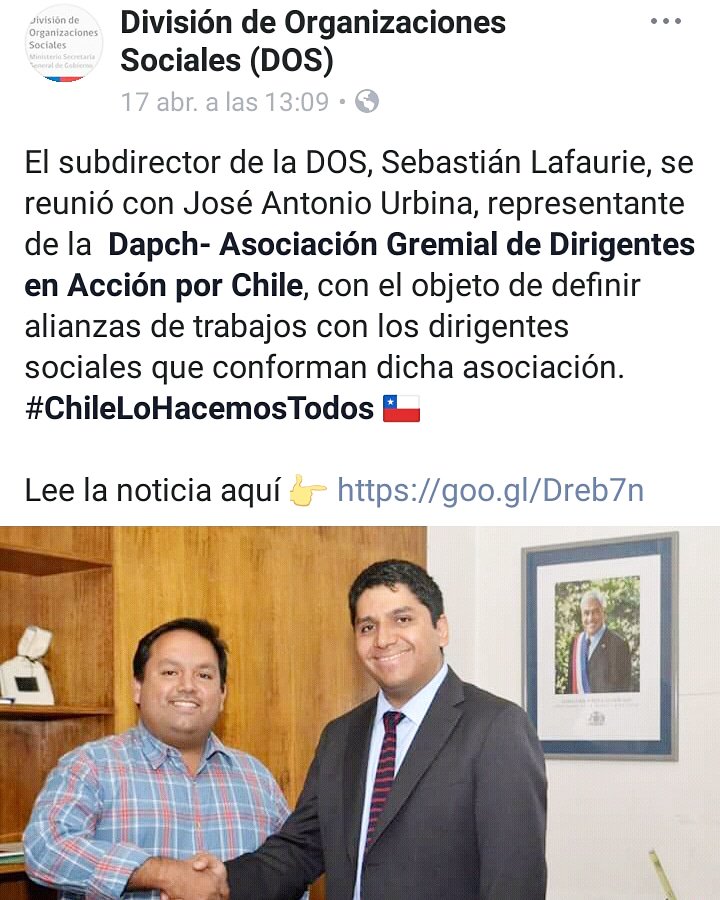 DapchChile's tweet photo. Excelente nuestro presidente José Antonio, se reunió con el subdirector de la @dos_segegob , estamos muy contentos por la recepción. Sigamos avanzando juntos por mejores barrios! https://t.co/hFnS3dChsu