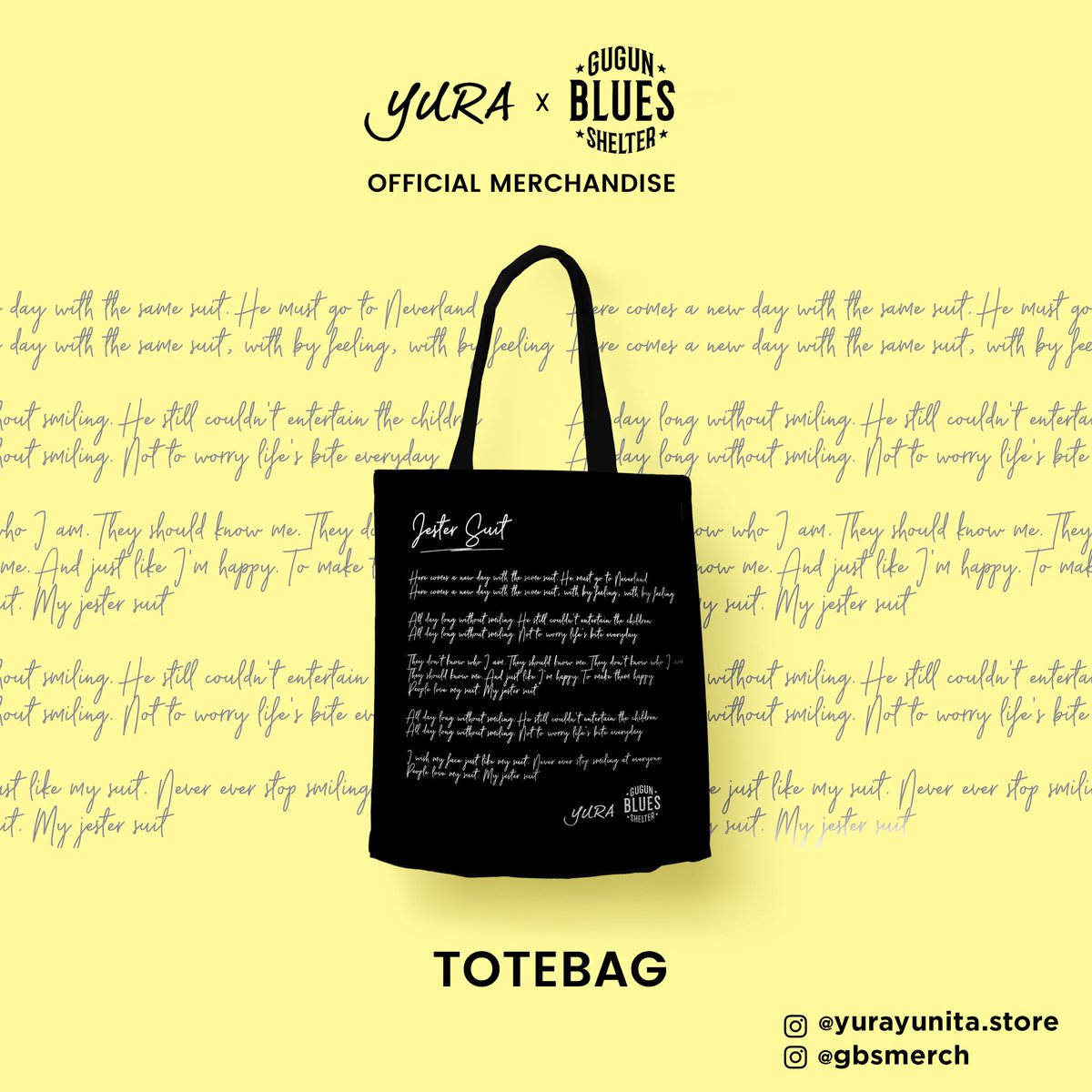 YuraXGBS Official Merch Tote Bag. Size 43x34cm. 95,000. Kode: XTB. Order via WA 0882-10495073 atau Line: gbsmerch