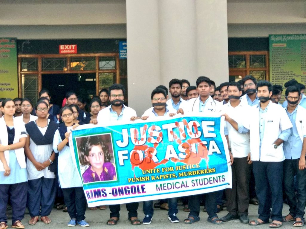AnandTenali's tweet photo. No act or ammendments can change this world only a change in people's mindset can bring us a better future..silent protest by medical students @rimsongole #JusticeforAsifa @PawanKalyan @PMOIndia https://t.co/sFMFAwXAyZ
