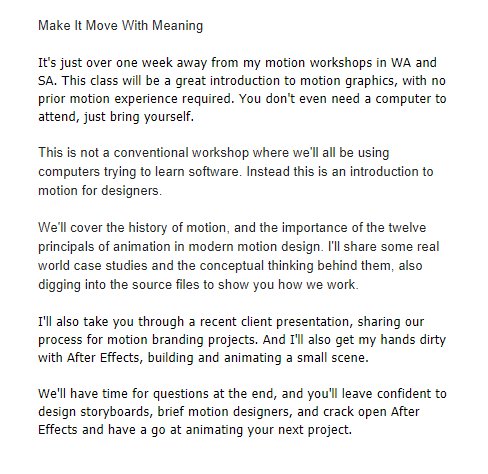 MikeTosetto's tweet photo. One week out from my #Motion #Workshop in Adelaide and Perth with @AGDASA_ and @agdawa. Then I'm heading to Melbourne the following week with @agdavic. So I thought I'd share a blurb about what we're going to cover in the class. https://t.co/ghOfXePvBn