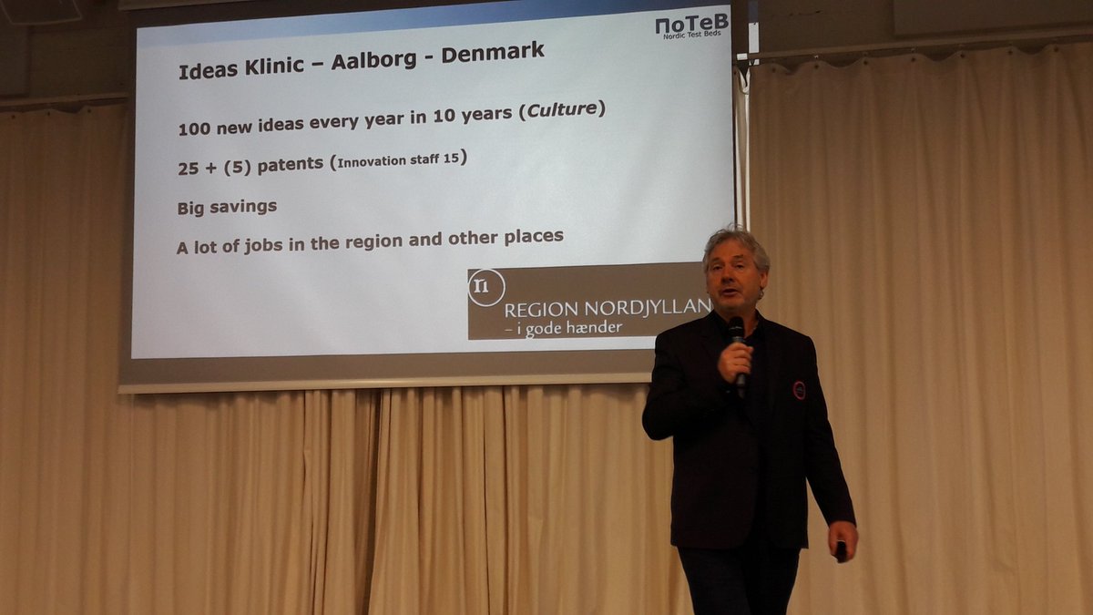 mctinger's tweet photo. Jørn Kristiansen from Aalborg University Hospital knows how to keep innovators motivated and active. Concrete results shown. #NoTeB #OuluHealth https://t.co/hdRJhuW175