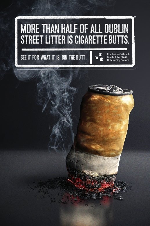 Our new Bin the Butt campaign has been live for over a week. Have you seen  the posters? 60% of Dublin street litter is cigarette butts, we would ask  all smokers to