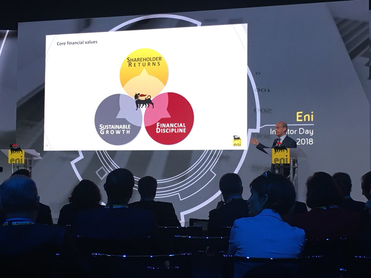 eni's tweet photo. Massimo Mondazzi, CFO di Eni, illustra i risultati finanziari al nostro #InvestorDay.
A fine Piano saremo in grado di fare fronte a investimenti e dividendi a un prezzo del Brent pari a 50$ il barile, accelerando la generazione di valore per i nostri azionisti
#SetforGrowth https://t.co/U0C5J85WOg