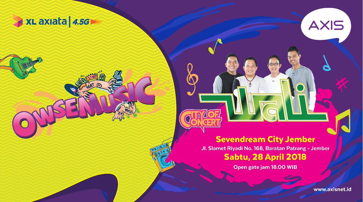 infojember's tweet photo. [Info Event Jember]
Bikin weekend-mu makin #OWSEM dengan OWSEMUSIC bareng Wali, yuk!
—
Tinggal beli paket internet AXIS di PT. Tristar Jember (Jln. Sumatera No: 75D) atau outlet bertanda khusus.
Save the date!
Info lebih lengkap, hubungi 083122121221
#eventJember #infoJember https://t.co/kuWpOx9PkJ