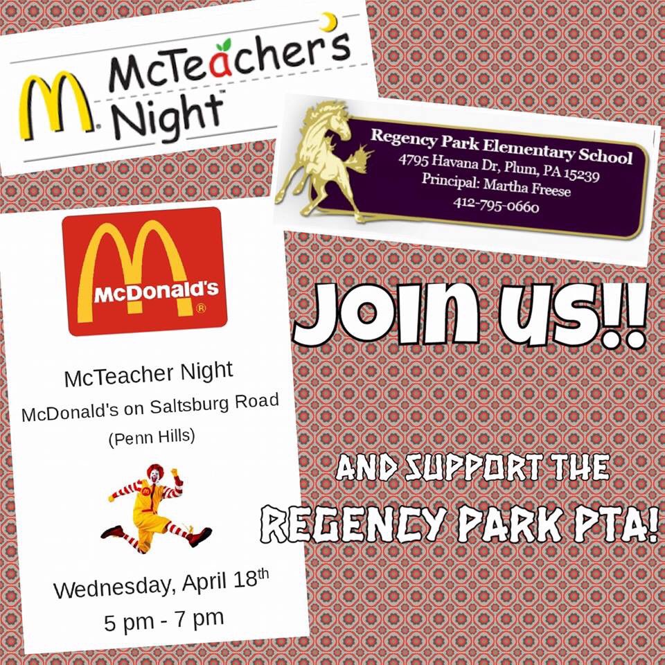 jamafir's tweet photo. Regency’s Last McTeacher Night! Tonight 5-7pm! #McDonalds #BestTeachersEVER #PTA #Fundraiser #Family #RegencyRocks https://t.co/DvmuOT5m97