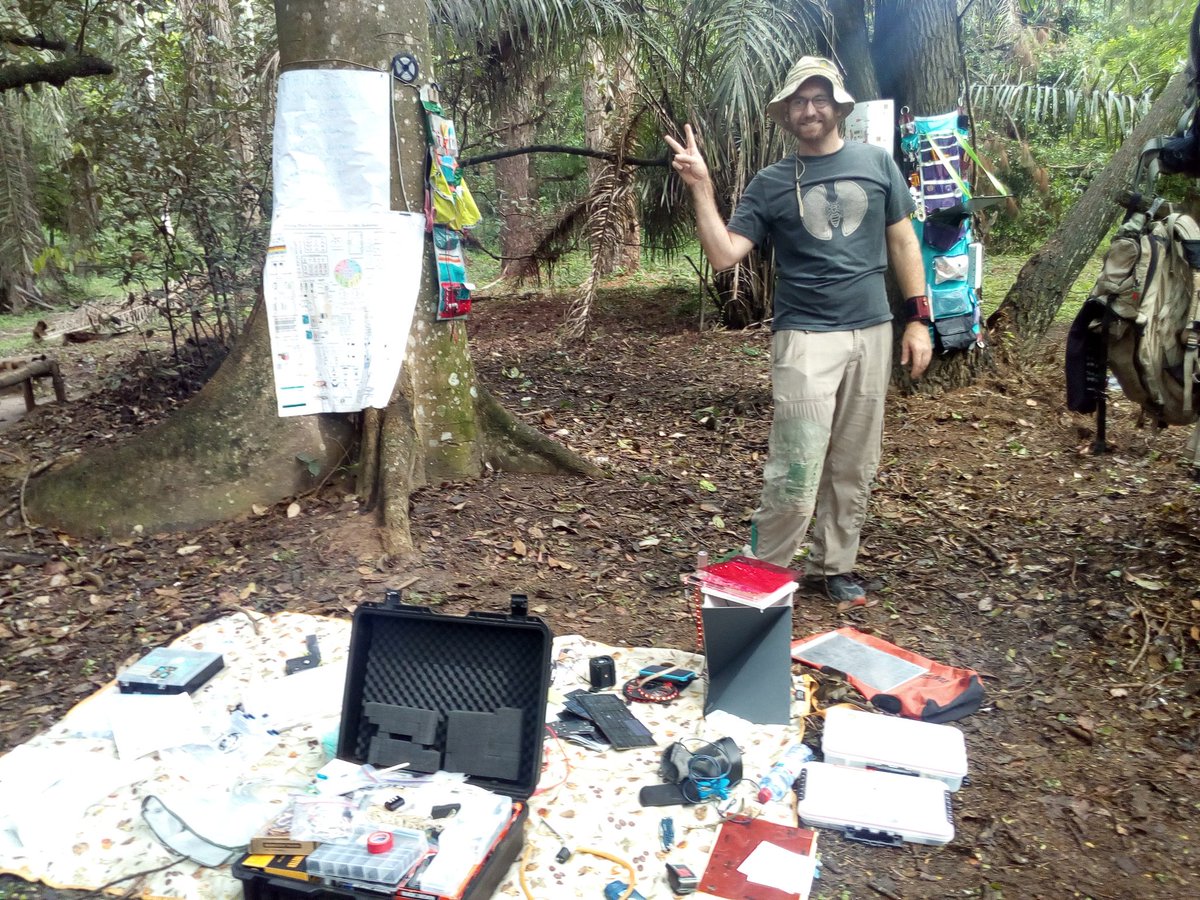 Inspirational field biologist &amp; digital artist @HikingHack brought his gear and cheer to #AfricaOSH. You can't beat him at resourcefulness, you can't beat him at dancing!