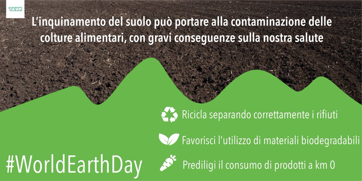 Teva_IT's tweet photo. Rifiuti e scarti tossici danneggiano sia il pianeta sia la nostra #salute. Come possiamo limitare l’#inquinamento del suolo e seguire uno stile di vita più ecosostenibile e sano? #GiornataMondialedellaTerra #WordlEarthDay https://t.co/nuL9uAs5KA