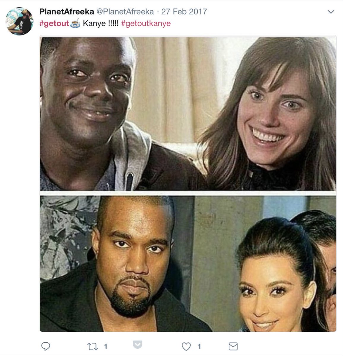 The memes about Get Out have been real lol except Kanye just came back to social media