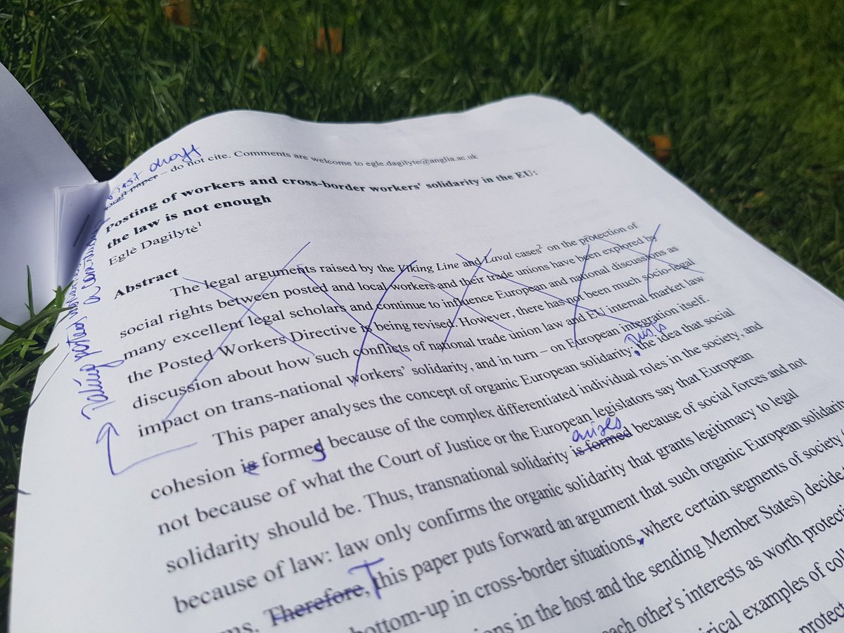 EgleDagilyte's tweet photo. Revising the printed thoughts for my the #FutureOfEurope symposium paper works best on hard copy, especially when the day is so glorious and @IALS_law is nearby #AcademicSabbaticalTips #AcWri @massimofichera https://t.co/8AFPQ6dSPO