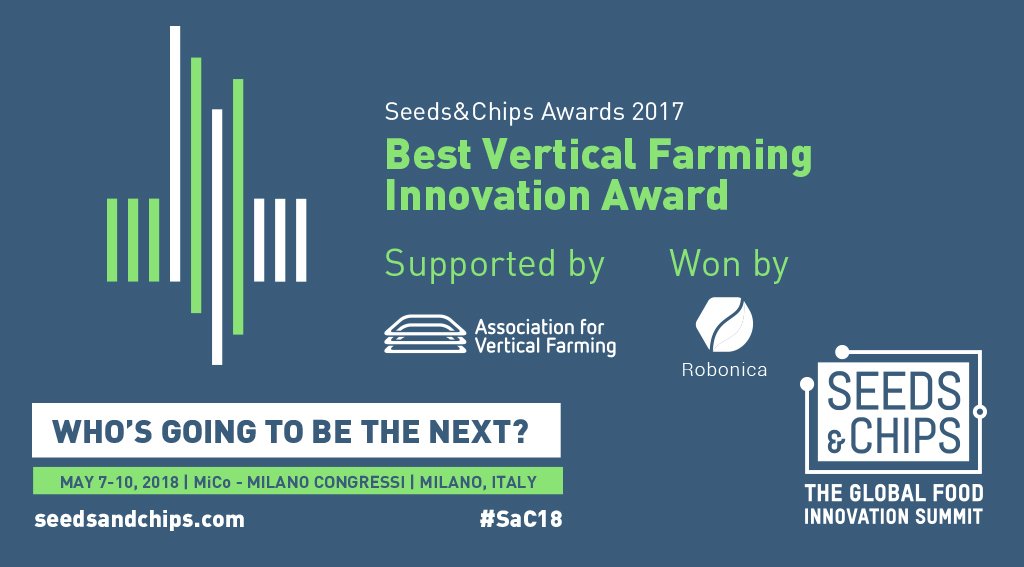 SEEDSandCHIPS's tweet photo. Thanks to @AVerticalFarm for supporting last year "Best vertical farming innovation Award " 
Who's going to be the next? STAY TUNED! 
#SaC18 #FoodInnovation #FoodTech #FutureOfFood https://t.co/cyz2Ns4scW