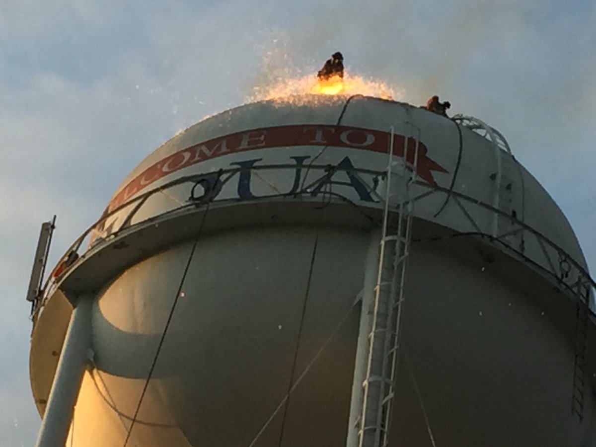 PiquaWater's tweet photo. Spring St. tower coming down today.  #CityofPiqua https://t.co/3ekXgD1Sjt