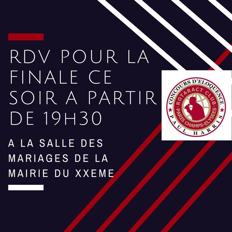 RotaractElysees's tweet photo. #Concours d'#éloquence Paul Harris édition 3

C'est la Finale nationale du concours d'éloquence Paul Harris ce soir. 
Rejoignez nous à partir de 19h30 à la Salle des Mariages de la mairie du 20ème Arrondissement. 

Nous vous y attendons nombreux. https://t.co/QAJQzPl9N7