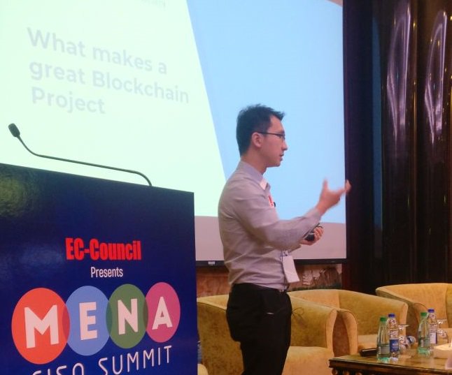 ECCOUNCIL's tweet photo. @AnsonZeall from @AccessSg speaking on Essence of Successful Blockchain Projects at the EC-Council's MENA CISO Summit!
#MENACISOSummit #MENASecurity #GDPR #ECCouncil #Blockchain #cybersecurity https://t.co/60Jy84q807