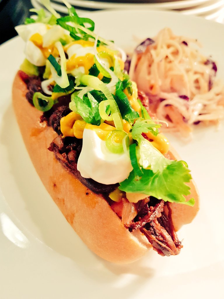 Pulled braised BBQ brisket of beef hot dog. Served in the cafe today. 

<a href="/RussellwBlake/">Russell Blake</a> <a href="/schadenfreudeli/">Patrick Erni</a> <a href="/chandco/">CH&CO</a> <a href="/LussoCatering/">Lusso Catering</a> <a href="/HarbourandJones/">H+J</a>