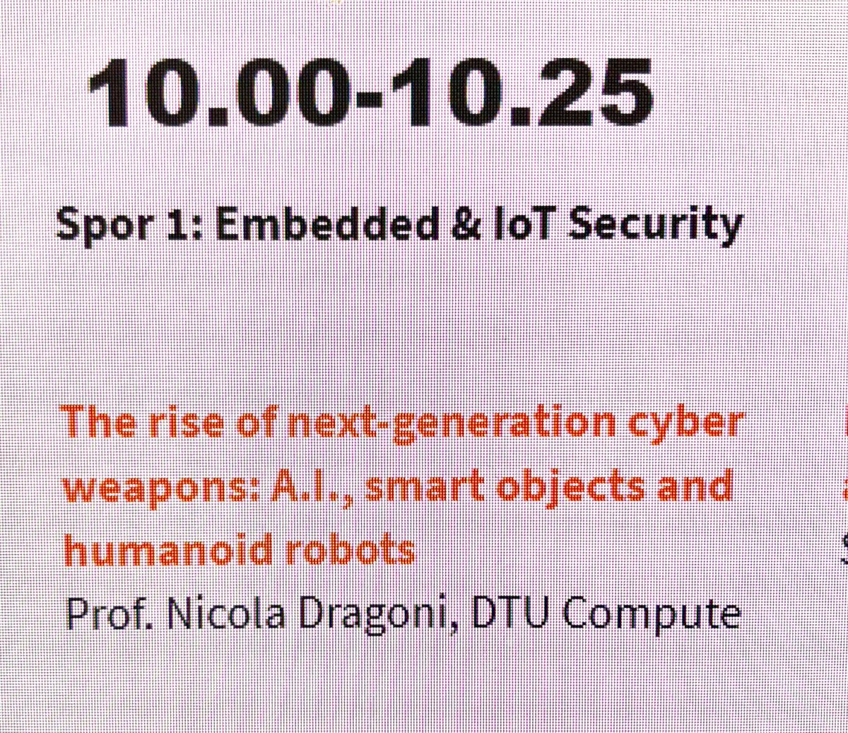 Looking forward to Nicola Dragoni’s talk on cyberweapons!  #EE18dk