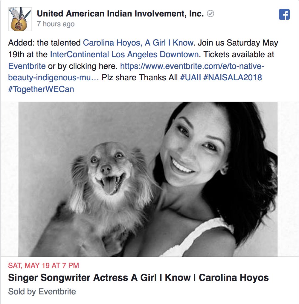 agirliknowmusic's tweet image. I'm joining other #CreativeNative artists and performing at @UAIIinc To Native Beauty event on May 19th @ The Intercontinental DTLA. Grab your tickets! facebook.com/UAII.Inc/posts…