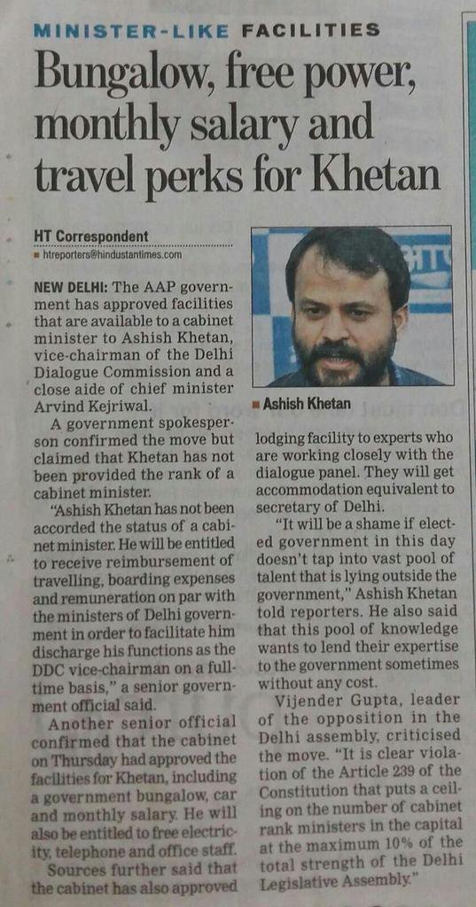 rishibagree's tweet photo. AAP leader Ashish Khetan neither a Minister nor MLA but enjoyed

➡ Bungalow
➡ Car
➡ Free Utilities
➡ Travel perks
➡ Monthly Salary https://t.co/T7oifanAHt
