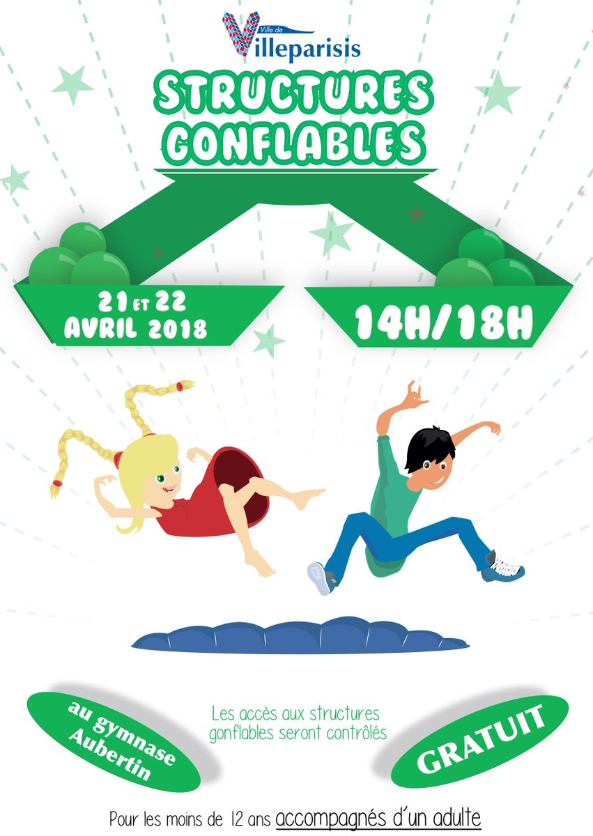 Villeparisis77's tweet photo. #rebondir, #glisser, #escalader, #rire… à #Villeparisis !
Les #enfants de -12 ans accompagnés d'un adulte sont attendus samedi et dimanche pour profiter des structures #gonflables. Ça se passe au gymnase Aubertin de 14h à 18h !
https://t.co/pKjkGKRwP3 https://t.co/afhcpMIHnP