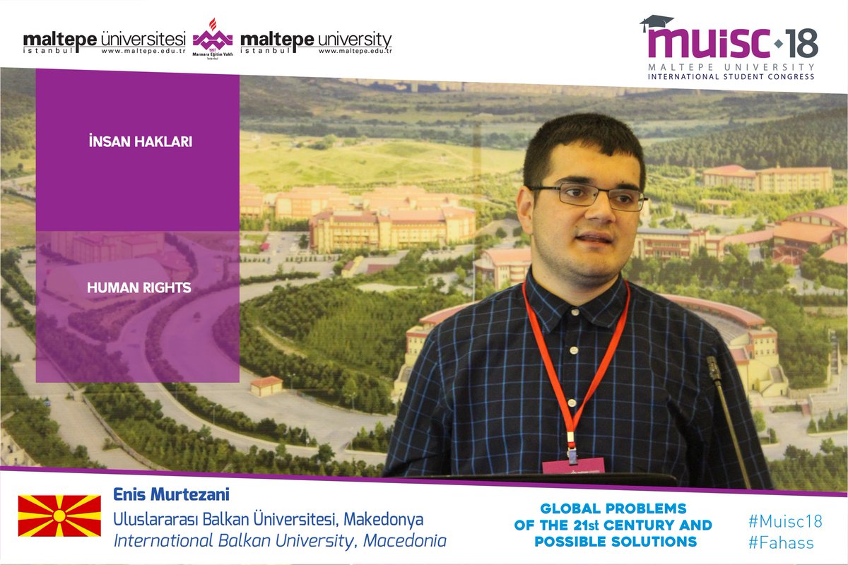 muiscofficial's tweet photo. 🇲🇰Uluslararası Balkan Üniversitesi'nden Enis Murtezani "İnsan Hakları" konulu sunumunu gerçekleştiriyor. #Muisc18 #Fahass #maltepeuniversity https://t.co/52cHerYazo
