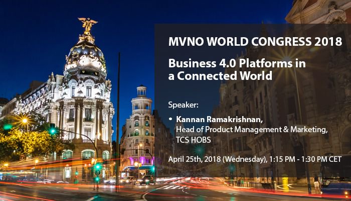 TCS's tweet image. Join us at MVNO World Congress 2018, as we share how #Business4.0 Platforms can help you Succeed in a #ConnectedEcosystem. on.tcs.com/2qE1QLc  #MVNOSW #TCSHOBS @Azure