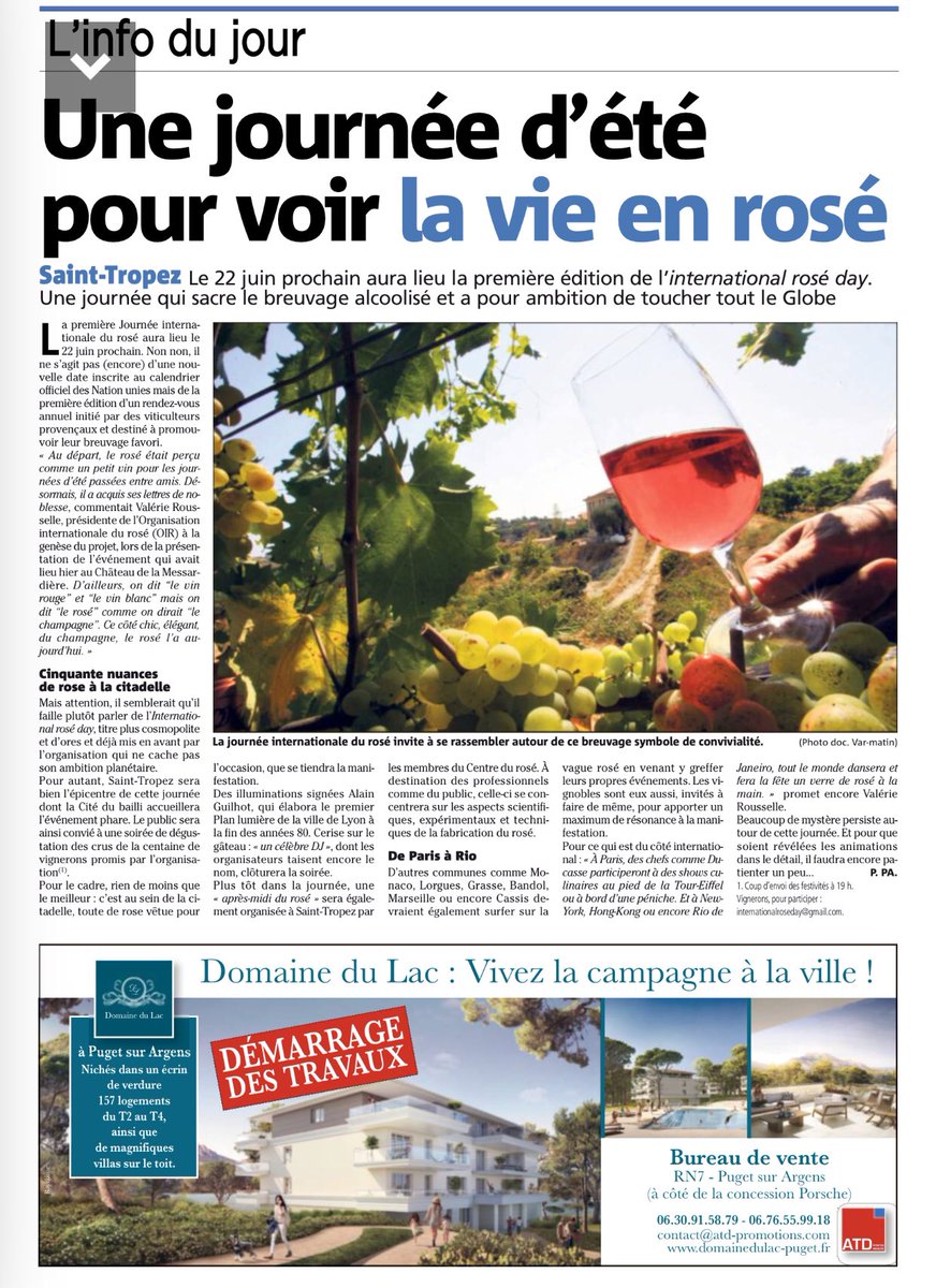 Merci <a href="/Var_Matin/">Var-matin</a> très bel article pour le #roséday #journeeinternationaledurosé #vin #22juin #wine