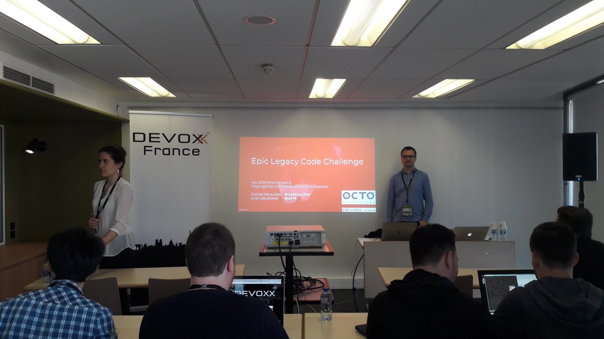 AdrienLASSELLE's tweet photo. C'est parti ! On se réveille avec un peu d'archéologie pour le Epic Legacy Code Challenge par @jak78 et @clodesquilbet @SQLI_FR #DevoxxFR #SQLI #Devoxx #talents #IT #SQLiens #NodeJs #Paris https://t.co/YSdaBbpXKj